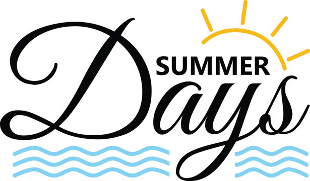 Summer Days vector lettering with sun and sea icon, vector illustration isolated on white. ZIP file contains EPS, JPEG and PNG formats. 