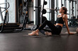 © ty - Sporty woman resting, having break after doing exercise.