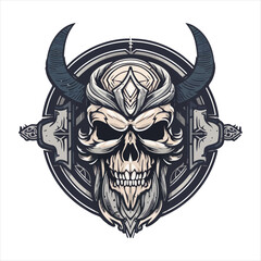 Wall Mural - Skull emblem vector logo. Agressive ancient warrior human skull