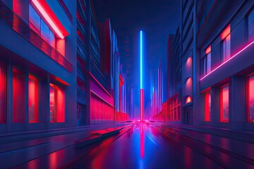 Neon Red and Blue Future City Generative AI