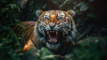 Roaring Tiger In The Jungle
