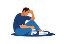 Male Depression. Young Man Having Frustration Or Depressed . Mental Health Problems Concept. Vector Illustration.