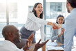 © Matthew Cerff/peopleimages.com - Professional, introduction and shaking hands at the office during a meeting with applause. Business person, welcome and congratulation for a collaboration in the workplace for hiring and teamwork.