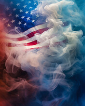 Smoke Texture Or Background Of The American Flag. Vertical Texture Celebrating The United States Independence.