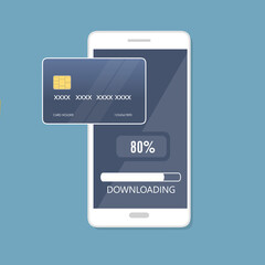 Poster - Processo di download sullo schermo dello smartphone.  CREDIT CARD CLONE Sfondo dell'interfaccia software. Illustrazione in stile piatto. - illustrazioni 80