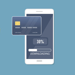Poster - Processo di download sullo schermo dello smartphone.  CREDIT CARD CLONE Sfondo dell'interfaccia software. Illustrazione in stile piatto. - illustrazioni 30