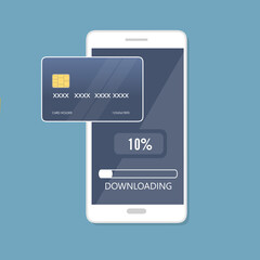 Poster - Processo di download sullo schermo dello smartphone.  CREDIT CARD CLONE Sfondo dell'interfaccia software. Illustrazione in stile piatto. - illustrazioni 10
