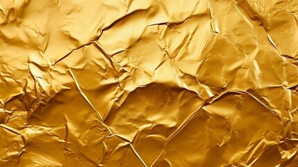 Wall Mural - Seamless gold leaf background texture. Shiny golden yellow crumpled metallic foil. Modern abstract luxury gilded age wallpaper. Christmas glitter decoration backdrop, generative AI