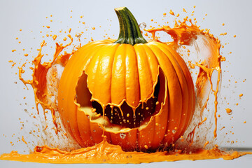 Aufkleber - An vibrant photograph of a Pumpkin splashed in bright paint, symbolizing freshness and health.   Generative AI technology.