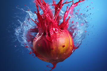 Poster -  An vibrant photograph of a Beetroot splashed in bright paint, symbolizing freshness and health.  Generative AI technology.