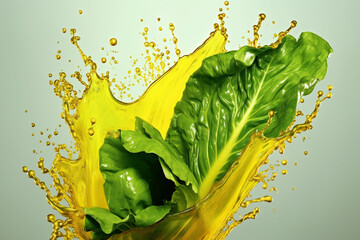Aufkleber - An vibrant photograph of a Mustard greens splashed in bright paint, symbolizing freshness and health.  Generative AI technology.