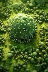 Poster - A compact bacterial colony with a raised and dome-shaped appearance, displaying a bright green color.  Generative AI technology.