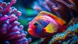 close up underwater tropical fish with sea anemone, Generative Ai