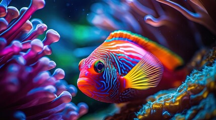 Wall Mural - close up underwater tropical fish with sea anemone, Generative Ai