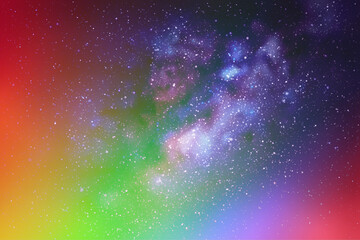 Sticker - Milky Way and rainbow. Night starry sky. Colorful aurora borealis