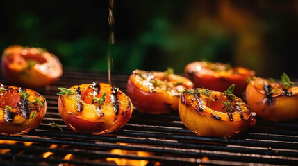 Grilled Peaches with Honey and Thyme Delight , summer BBQ (Generative AI)