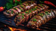 Delicious Cilantro-Infused Flank Steak Rolls , Summer BBQ (Generative AI)