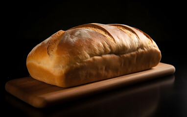 Wall Mural - Loaf of bread on wooden table. Generative AI technology.