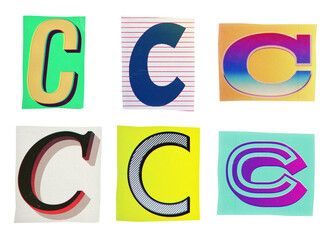 Poster - Letter C ransom note paper cut-out collage elements in various graphic styles isolated on transparent background