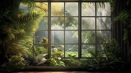 Wall Mural - Beautiful Travel natural landscape. View window in realistic style on natural background.