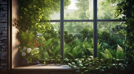 Poster - Beautiful Travel natural landscape. View window in realistic style on natural background.