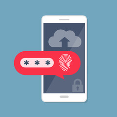 Poster -  Protezione della sicurezza tramite impronta digitale touch o identificazione personale del laptop del computer, MOBILE, ID privacy del pc piatto identifica l'icona di accesso alla stampa credit card