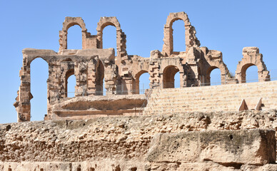 Wall Mural - Ancient Amphitheater Arches with Sandstone Wall in Foreground, El Jem Amphitheater, Tunisia