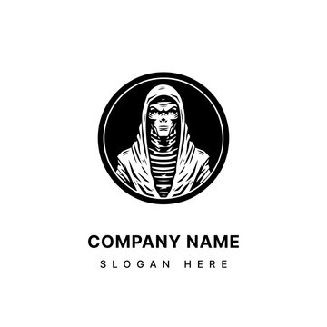 Unleash the terror with this creepy mummy hand drawn logo design illustration. Ideal for haunted attractions, dark themed brands, and horror enthusiasts. Generative AI