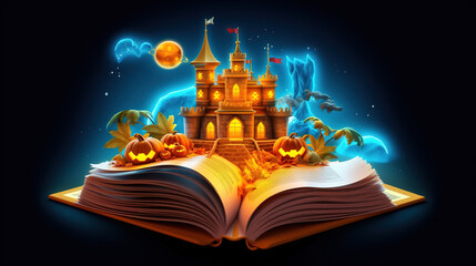 Poster - 3d illustration of an open book with halloween