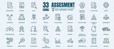 Assessment icon set. Containing financial statement, audit, financial report, invoice. Pixel perfect 64x64. Editable Strokes