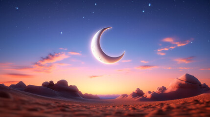 Wall Mural - Crescent moon against a mesmerizing sky islamic background 