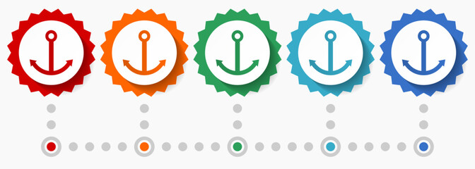 Poster - Anchor vector icon set, colorful infographic template, set of flat design badge icons in 5 color options