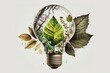 Eco friendly light bulb with green leaves growing around it. eco system, evironment concept. created with Generative AI technology