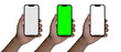 Smartphone similar to iphone 14 with blank white screen for Infographic Global Business Marketing Plan, mockup model similar to iPhone isolated Background of digital investment economy, green screen