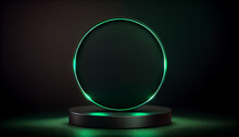  Green Light Round Podium And Black Background For Mockup Ai Generated Image