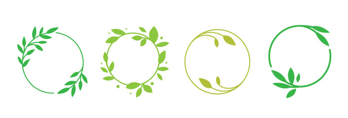 Poster - Vector logo design template with copy space for text - design elements and shapes for organic and bio backgrounds, wreath with green leaves, ecology concept
