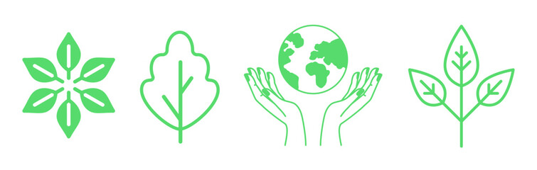 Poster - Vector logo design templates, elements, organic, eco and bio stickers and badges, ecology and recycle concepts, save planet nature and environment, tree and leaves, earth 