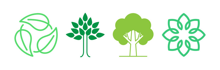 Poster - Vector logo design templates, elements, organic, eco and bio stickers and badges, ecology and recycle concepts, save planet nature and environment, tree and leaves, earth 