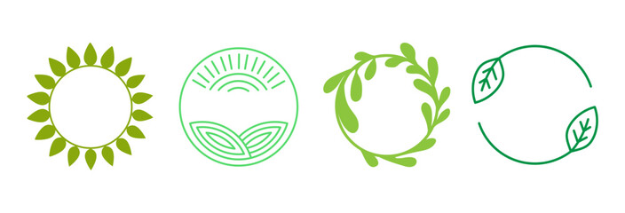Poster - Vector logo design template with copy space for text - design elements and shapes for organic and bio backgrounds, wreath with green leaves, ecology concept