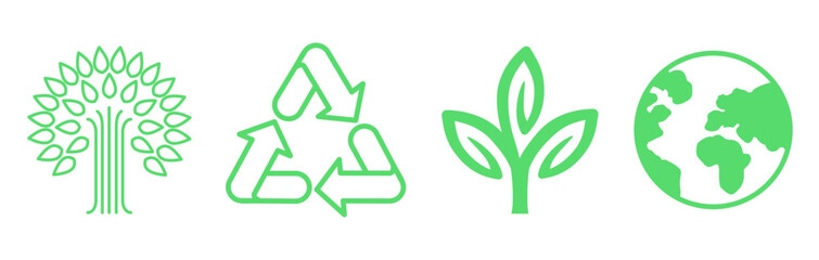 Poster - Vector logo design templates, elements, organic, eco and bio stickers and badges, ecology and recycle concepts, save planet nature and environment, tree and leaves, earth 