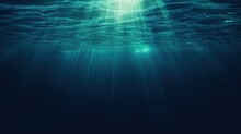 Dark Blue Ocean Surface Seen From Underwater. Illustration Of Sun Light Rays Under Water. Generative AI For Banner, Poster, Cover, Brochure Or Presentation.
