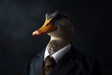 Portrait Of A Duck Dressed In A Formal Business Suit, Boss Duck, Created With Generative AI