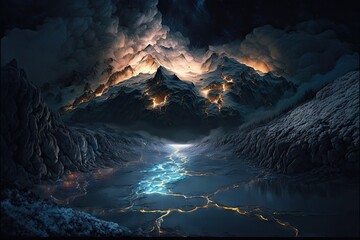 Wall Mural - night landscape view from sky beautiful night sky stars dark majestic. generative ai aig15.