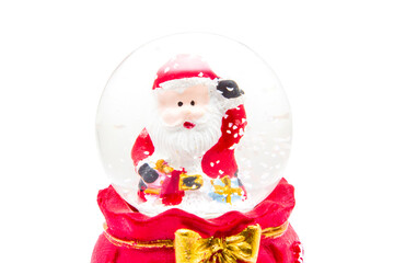 Santa Claus in a glass ball on a white background