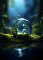 Wall Mural - water drops on green background