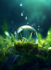 Wall Mural - water drops on green background