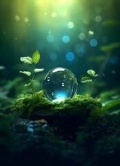 Wall Mural - water drops on green background