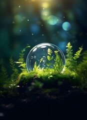 Wall Mural - water drops on green background