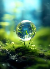 Wall Mural - water drops on green background