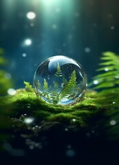 Wall Mural - water drops on green background